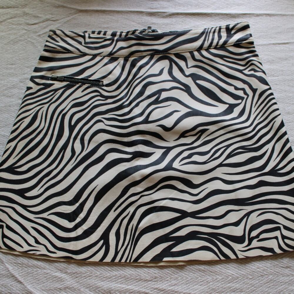 NWT Bonpoint Lambskin Leather Zebra Print Mini Skirt‎ 12